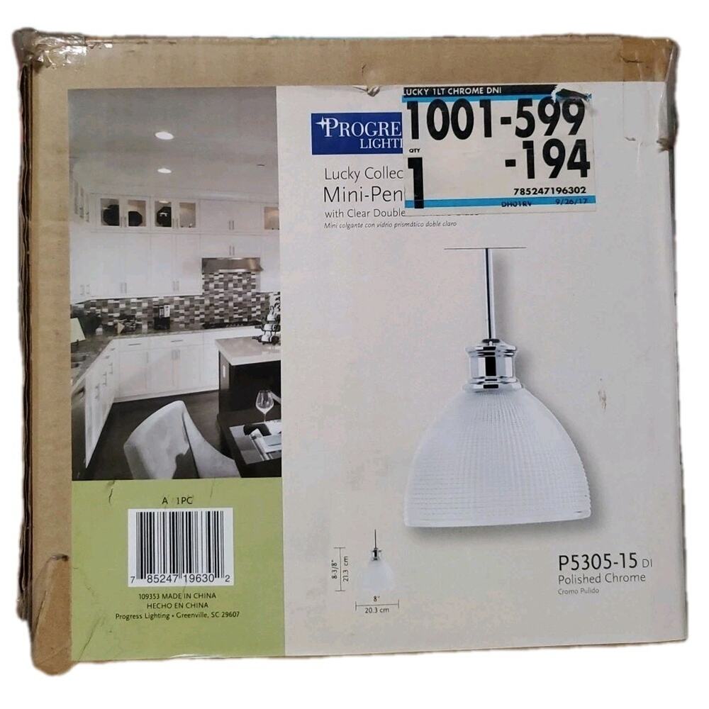 Progress Lighting Lucky Collection Polished Chrome Mini-Pendant P5305-15 New